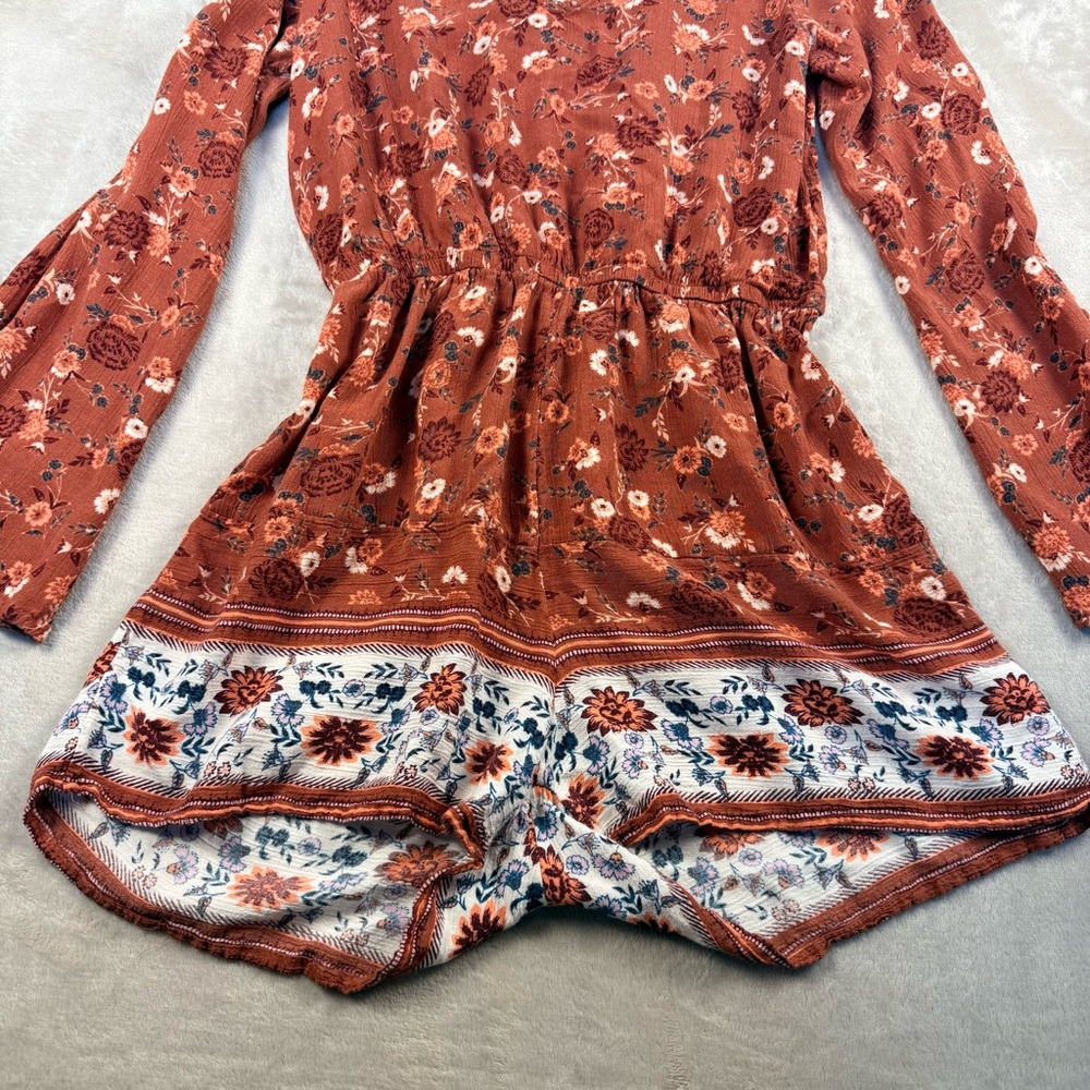Mudd Rust Floral Boho Long Sleeve Romper Size S Cottagecore - Picture 3 of 8